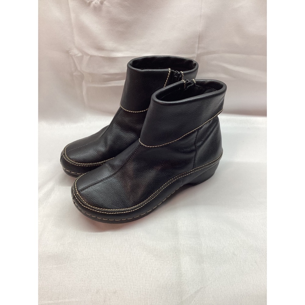 Spring Step Thrive Black Leather Ankle Boots Side Zip Wedge Heel Womens 36 US5.5